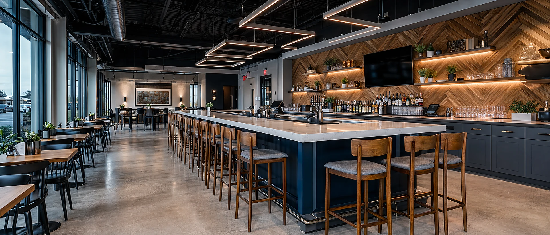Commercial franchise restaurant buildout interior by Olive Tree Builds